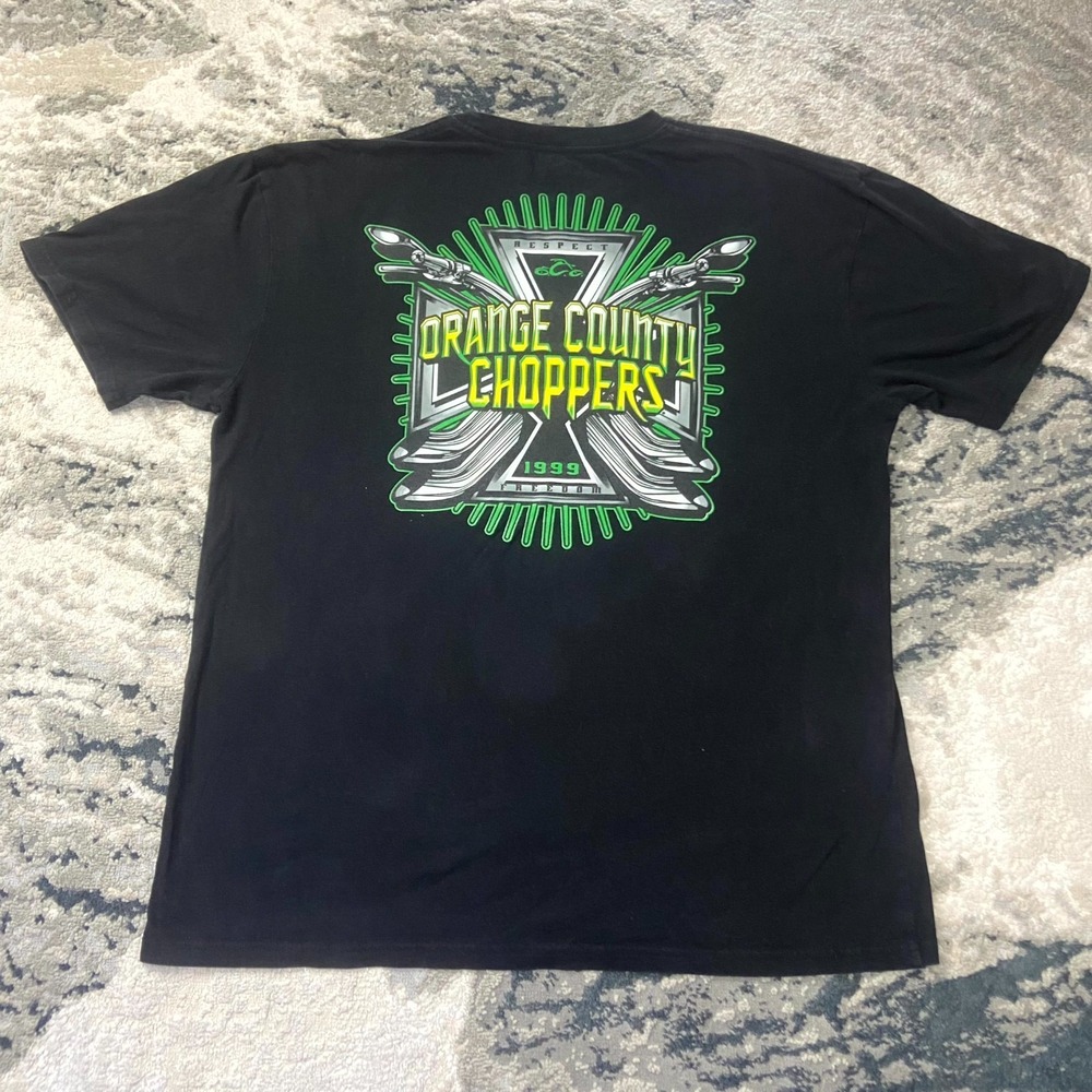 Orange County Choppers Y2K T Shirt Sz 2XL Black‎ Grunge AOP Freedom Authentic
